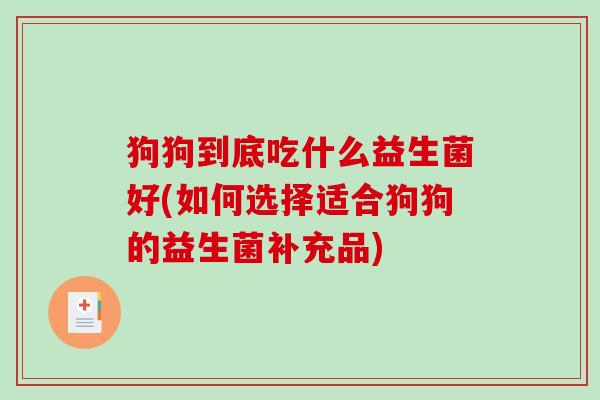 狗狗到底吃什么益生菌好(如何选择适合狗狗的益生菌补充品)