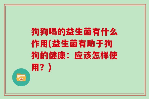 狗狗喝的益生菌有什么作用(益生菌有助于狗狗的健康：应该怎样使用？)