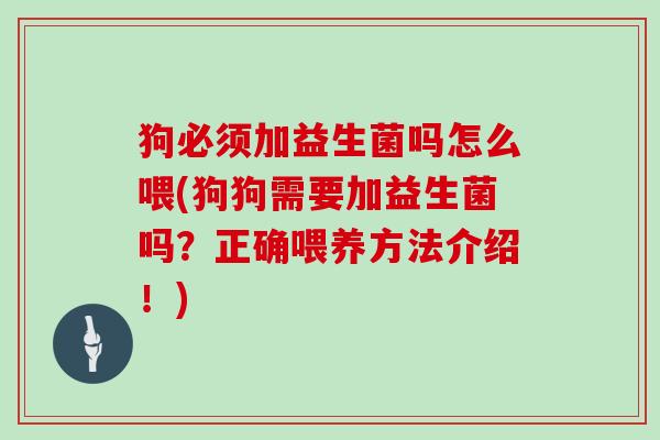 狗必须加益生菌吗怎么喂(狗狗需要加益生菌吗？正确喂养方法介绍！)