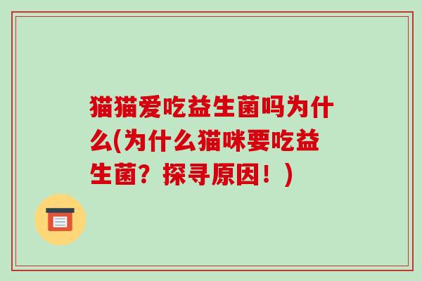 猫猫爱吃益生菌吗为什么(为什么猫咪要吃益生菌？探寻原因！)