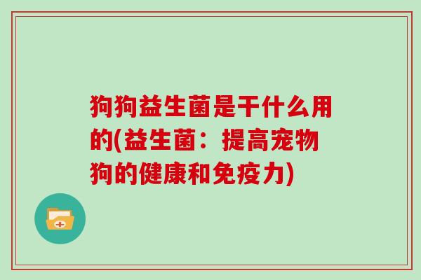 狗狗益生菌是干什么用的(益生菌：提高宠物狗的健康和免疫力)