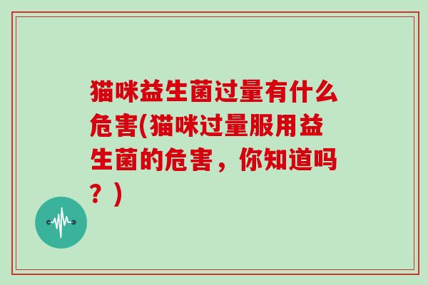 猫咪益生菌过量有什么危害(猫咪过量服用益生菌的危害，你知道吗？)