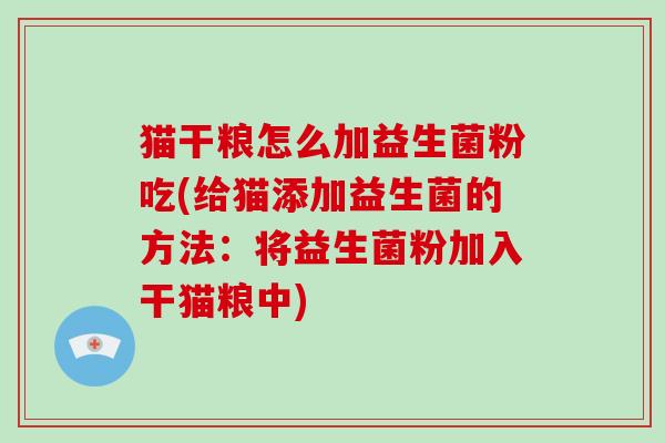 猫干粮怎么加益生菌粉吃(给猫添加益生菌的方法：将益生菌粉加入干猫粮中)