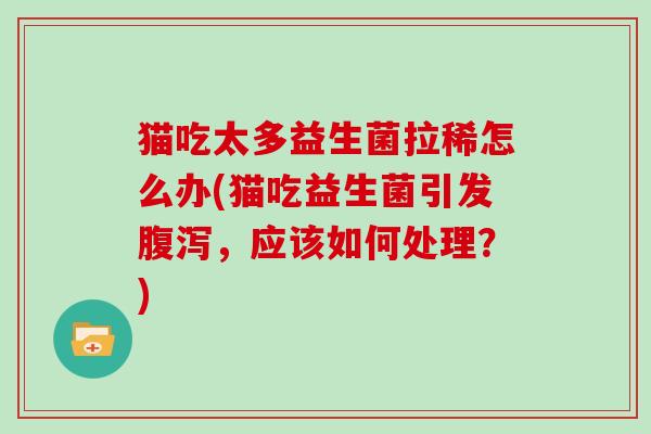 猫吃太多益生菌拉稀怎么办(猫吃益生菌引发腹泻，应该如何处理？)