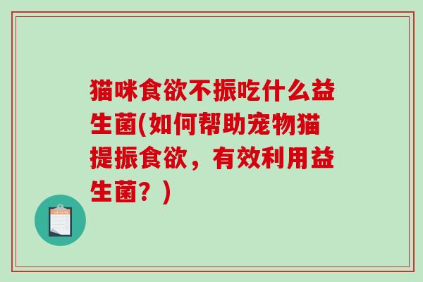 猫咪食欲不振吃什么益生菌(如何帮助宠物猫提振食欲，有效利用益生菌？)