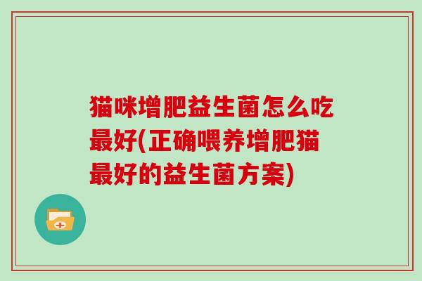猫咪增肥益生菌怎么吃最好(正确喂养增肥猫最好的益生菌方案)