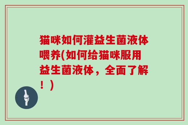 猫咪如何灌益生菌液体喂养(如何给猫咪服用益生菌液体，全面了解！)