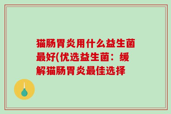猫肠用什么益生菌好(优选益生菌:缓解猫肠佳选择 猫肠用什么益生菌好(优选益生菌:缓解猫肠佳选择