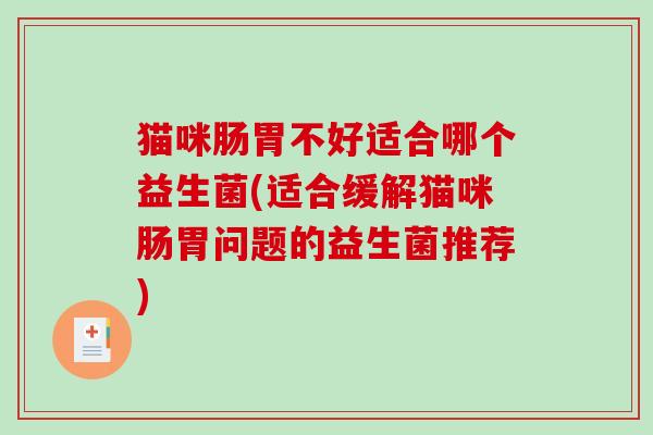 猫咪肠胃不好适合哪个益生菌(适合缓解猫咪肠胃问题的益生菌推荐)