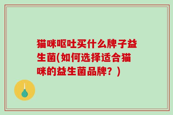 猫咪买什么牌子益生菌(如何选择适合猫咪的益生菌品牌？)