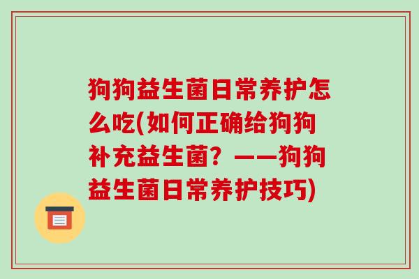 狗狗益生菌日常养护怎么吃(如何正确给狗狗补充益生菌？——狗狗益生菌日常养护技巧)