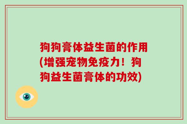 狗狗膏体益生菌的作用(增强宠物免疫力！狗狗益生菌膏体的功效)