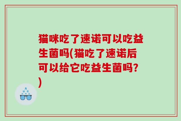 猫咪吃了速诺可以吃益生菌吗(猫吃了速诺后可以给它吃益生菌吗？)