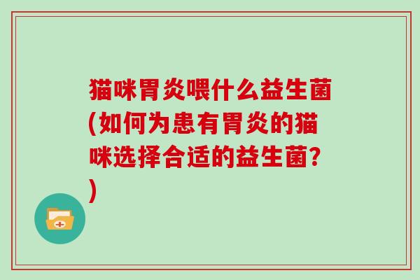 猫咪胃炎喂什么益生菌(如何为患有胃炎的猫咪选择合适的益生菌？)