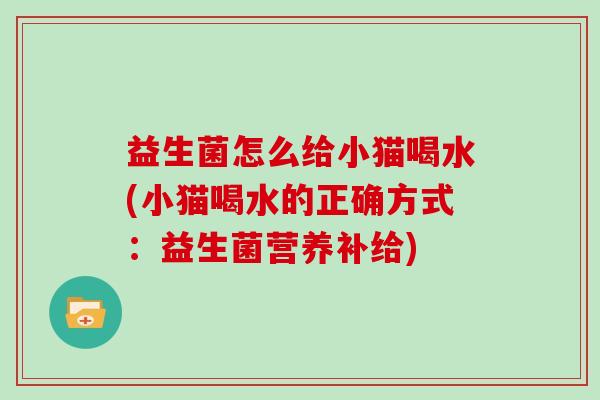 益生菌怎么给小猫喝水(小猫喝水的正确方式：益生菌营养补给)