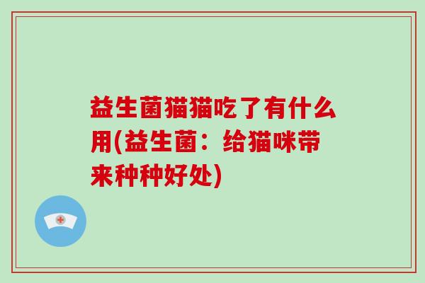 益生菌猫猫吃了有什么用(益生菌：给猫咪带来种种好处)