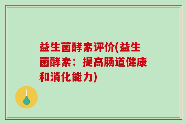 益生菌酵素评价(益生菌酵素：提高肠道健康和消化能力)