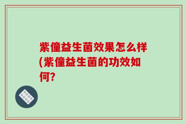 紫僮益生菌效果怎么样(紫僮益生菌的功效如何？
