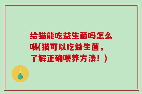 给猫能吃益生菌吗怎么喂(猫可以吃益生菌，了解正确喂养方法！)