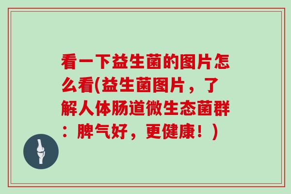 看一下益生菌的图片怎么看(益生菌图片，了解人体肠道微生态菌群：脾气好，更健康！)