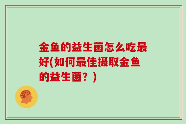 金鱼的益生菌怎么吃好(如何佳摄取金鱼的益生菌？)