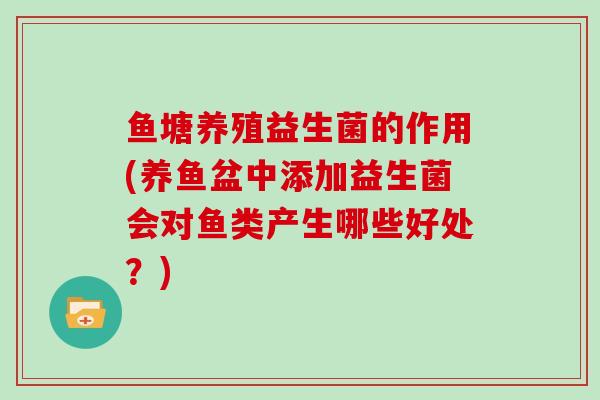 鱼塘养殖益生菌的作用(养鱼盆中添加益生菌会对鱼类产生哪些好处？)