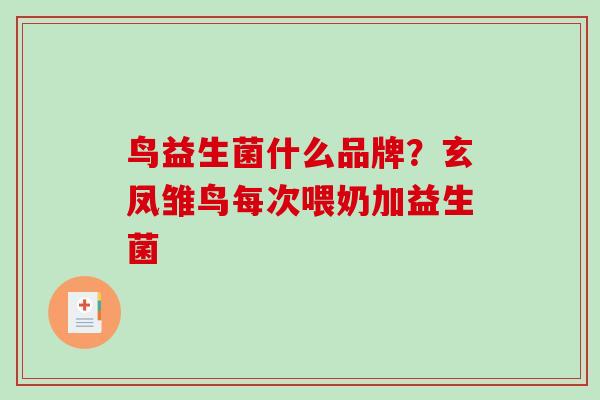 鸟益生菌什么品牌？玄凤雏鸟每次喂奶加益生菌