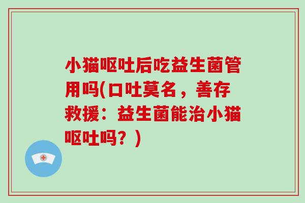 小猫呕吐后吃益生菌管用吗(口吐莫名，善存救援：益生菌能治小猫呕吐吗？)