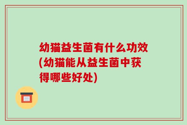 幼猫益生菌有什么功效(幼猫能从益生菌中获得哪些好处)