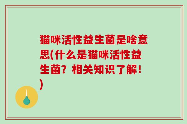 猫咪活性益生菌是啥意思(什么是猫咪活性益生菌？相关知识了解！)