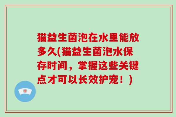 猫益生菌泡在水里能放多久(猫益生菌泡水保存时间，掌握这些关键点才可以长效护宠！)