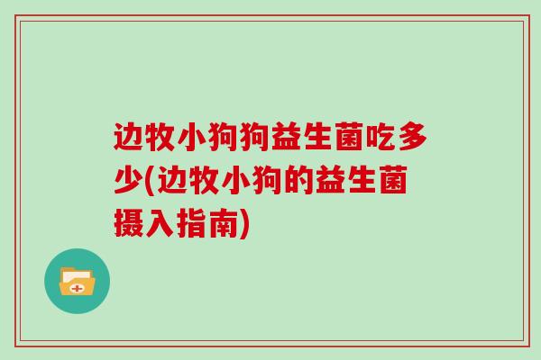 边牧小狗狗益生菌吃多少(边牧小狗的益生菌摄入指南) 边牧小狗狗益生菌吃多少(边牧小狗的益生菌摄入指南)