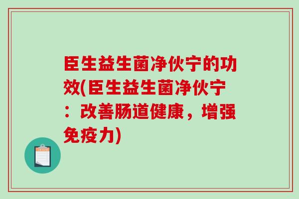 臣生益生菌净伙宁的功效(臣生益生菌净伙宁：改善肠道健康，增强力)