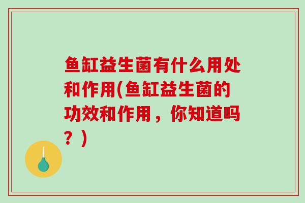 鱼缸益生菌有什么用处和作用(鱼缸益生菌的功效和作用，你知道吗？)