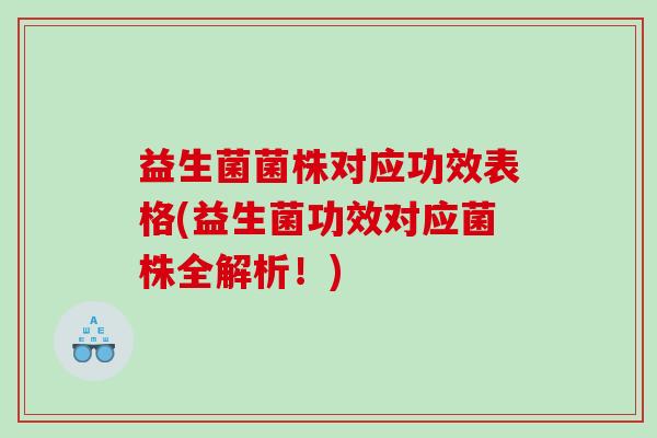 益生菌菌株对应功效表格(益生菌功效对应菌株全解析！)