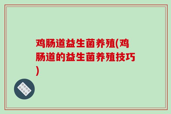 鸡肠道益生菌养殖(鸡肠道的益生菌养殖技巧)