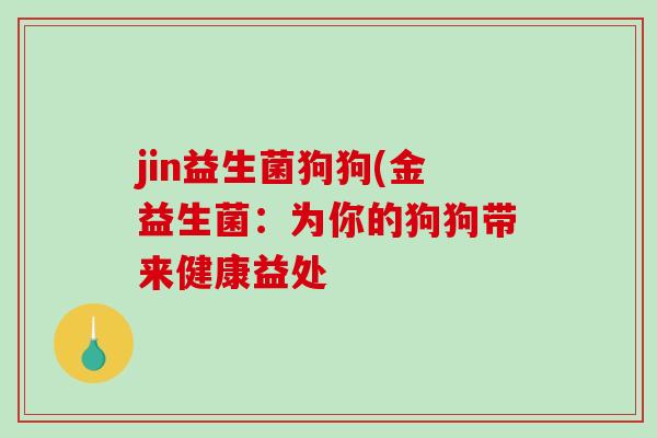jin益生菌狗狗(金益生菌：为你的狗狗带来健康益处