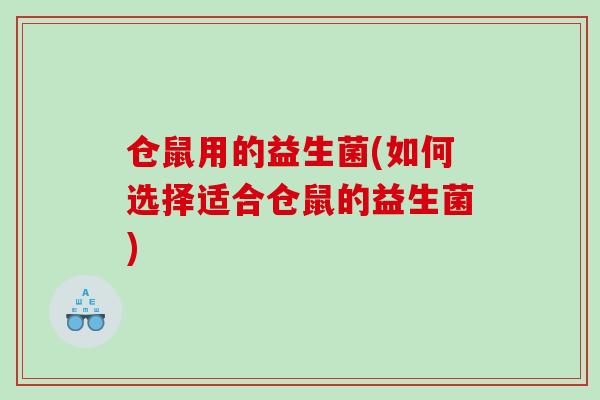 仓鼠用的益生菌(如何选择适合仓鼠的益生菌)
