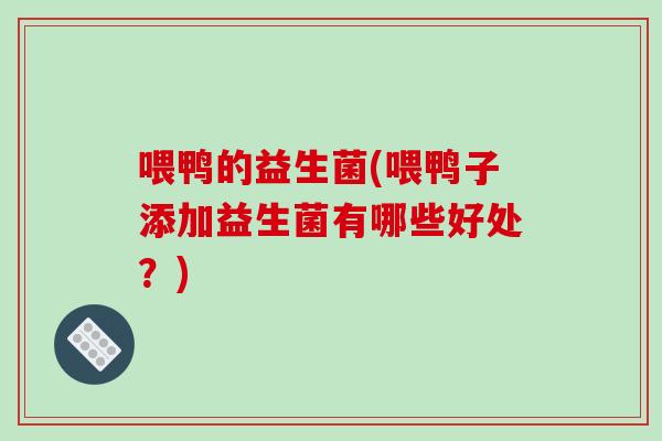 喂鸭的益生菌(喂鸭子添加益生菌有哪些好处？)