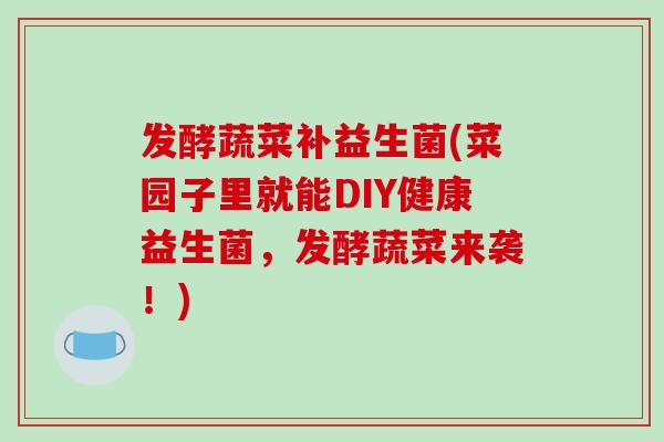 发酵蔬菜补益生菌(菜园子里就能DIY健康益生菌，发酵蔬菜来袭！)