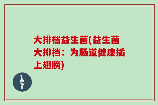 大排档益生菌(益生菌大排挡：为肠道健康插上翅膀)