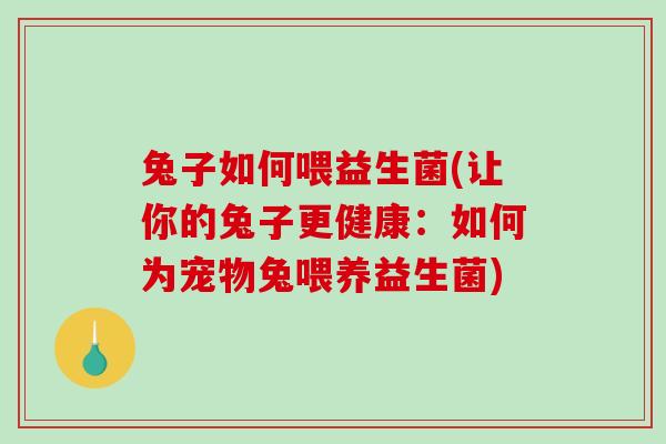 兔子如何喂益生菌(让你的兔子更健康：如何为宠物兔喂养益生菌)