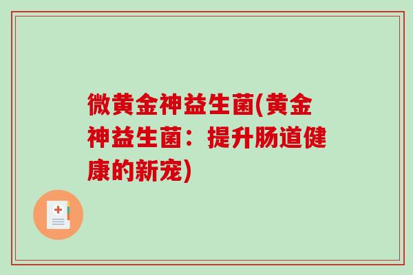 微黄金神益生菌(黄金神益生菌：提升肠道健康的新宠)