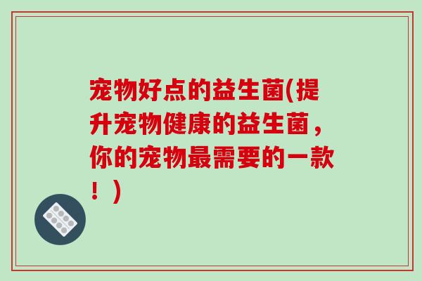 宠物好点的益生菌(提升宠物健康的益生菌，你的宠物最需要的一款！)