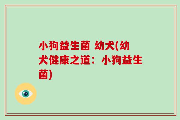 小狗益生菌 幼犬(幼犬健康之道：小狗益生菌)