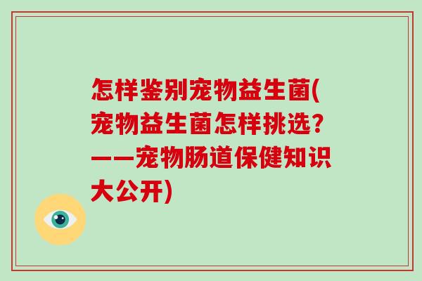 怎样鉴别宠物益生菌(宠物益生菌怎样挑选？——宠物肠道保健知识大公开)