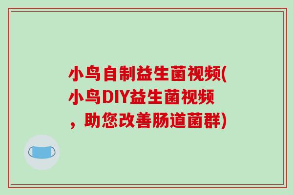 小鸟自制益生菌视频(小鸟DIY益生菌视频，助您改善肠道菌群)