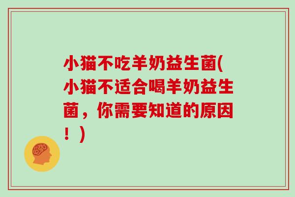 小猫不吃羊奶益生菌(小猫不适合喝羊奶益生菌，你需要知道的原因！)