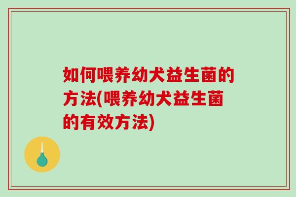 如何喂养幼犬益生菌的方法(喂养幼犬益生菌的有效方法)