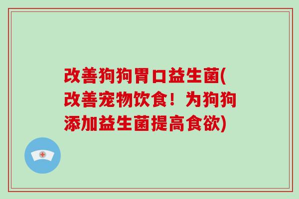 改善狗狗胃口益生菌(改善宠物饮食！为狗狗添加益生菌提高食欲)